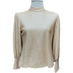 Lady Manhattan Vintage Mock Neck Blouse Metallic Gold 14
